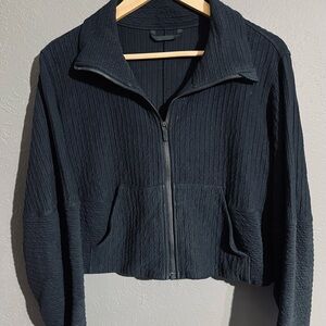 lululemon athletica Black Cropped Sweatshirt with Zip-Up Front and Wide Collar